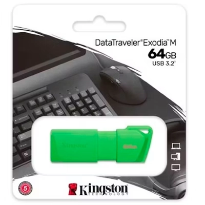 Memoria Flash Usb Datatraveler Exodia M, 64Gb, Usb 3.2 Gen 1 (Tipo-A) Neon Green (Verde)