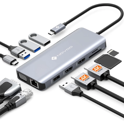 Estacion De Puertos/Docking Station Novoo 11-In-1, Interfaz Usb-C, Plug-And-Play