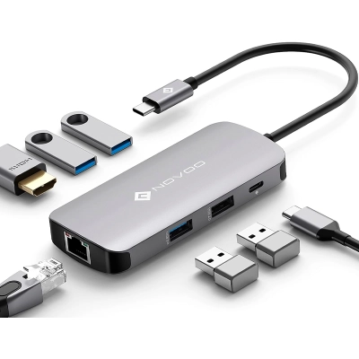 Estacion De Puertos/Docking Station Novoo 7-In-1, Interfaz Usb-C, Plug-And-Play