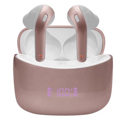 Audífonos Teros Te-8074Gr, Bluetooth, Tws, Rosa/Dorado