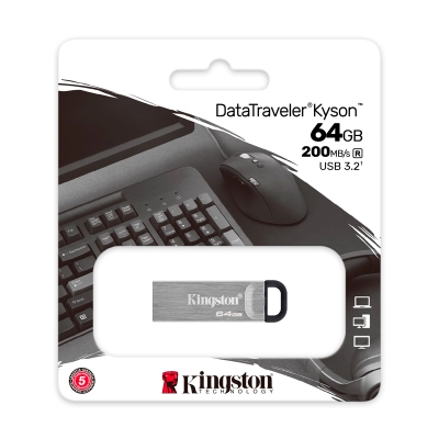Memoria Flash Usb Kingston Datatraveler Kyson, 64Gb, Usb 3.2 Gen 1, Plata