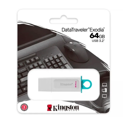 Memoria Flash Usb Kingston Datatraveler Exodia, 64Gb, Usb 3.2 Gen 1, Blanco