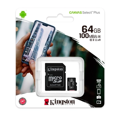 Memoria Micro-Sd Kingston Canvas Select, 64Gb, Uhs-I Speed Class 1 (U1), Con Adaptador Sd