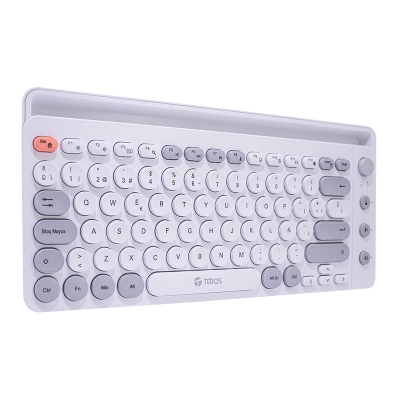 Teclado Inalámbrico Teros Te-4070S, 2.4 Ghz, Bluetooth 3.0 / 5.2, 80 Teclas, Blanco