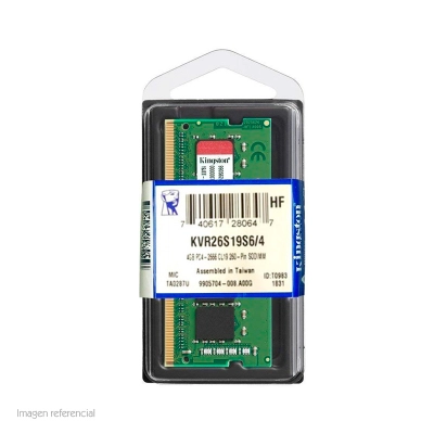 Memoria Kingston Kvr26S19S6/4, 4Gb, Ddr4, So-Dimm, 2666 Mhz, Cl19, 1.2V.