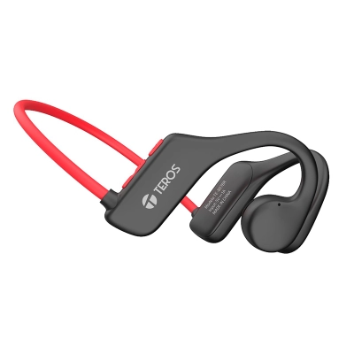 Audífono De Conducción De Aire Teros Te-8078R, Bluetooth, Rojo /Gris