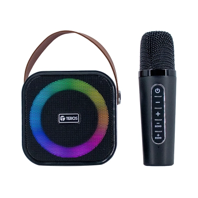Parlante Karaoke Inalámbrico Teros Te-6013N, Bt 5.4, 10W, Usb, Iluminación Led, Negro