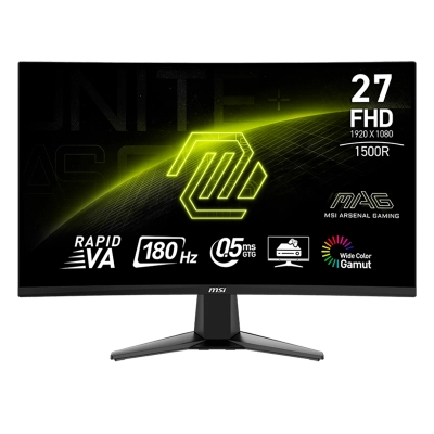 Monitor Curvo Gaming Msi Mag-27C6F, 27" Fhd Rapid Va, 180 Hz, 0.5 Ms, Hdmi, Dp