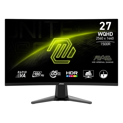 Monitor Curvo Gaming Msi Mag-27Cq6F, 27" Wqhd Rapid Va, 180 Hz, 0.5 Ms, Hdmi, Dp