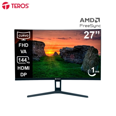 Monitor Curvo Teros Te-2734S, Va Fhd (1920 X 1080), 144Hz, 1Ms, Hdmi, Dp, Audio Out