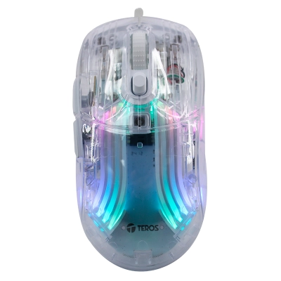 Mouse Gamer Teros Te-1216G, 2 Botones, Rgb, Transparente