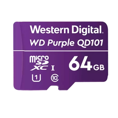 Memoria Flash Wd Purple 64Gb Sc Qd101 Microsd, Ideal Para Camaras De Videovigilancia.