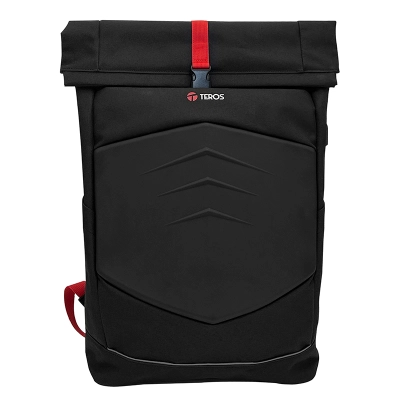 Mochila Gamer Teros Te-Ids18588, Poliéster, Soporta Notebooks De Hasta 15.6", Negro Rojo