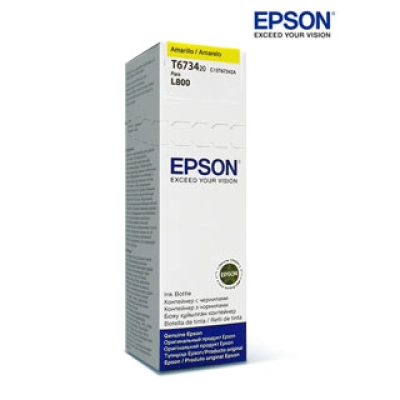 Botella De Tinta Epson 673 (T673420), Color Amarillo, Contenido 70 Ml, Para Impresora L800. Presentación En Caja.