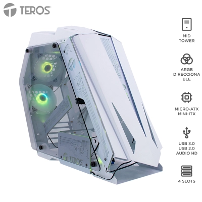 Case Gamer Teros Te-1316G, Mid Tower, Usb 3.0 / Usb 2.0, Audio, Ventilador Argb, Blanco