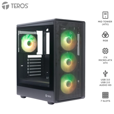 Case Sin Fuente Gamer Teros Te-1323G, Midtower, Atx / Micro-Atx / Itx, Usb-A, Audio (Caja Abierta)