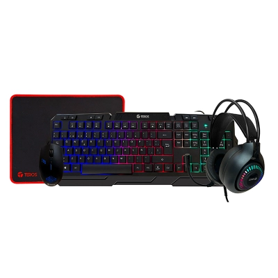Kit Gamer Teros Te-4063N, Teclado Multimedia, Mouse, Headset, Mouse Pad