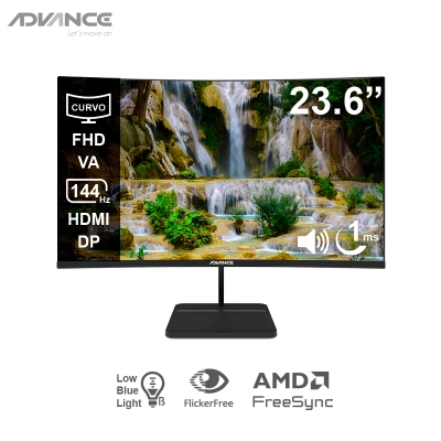 Monitor Curvo Advance Adv-2456S, 23.6" Fhd Va, 144Hz, 1Ms, Hdmi, Dp, Audio Out, Parlantes