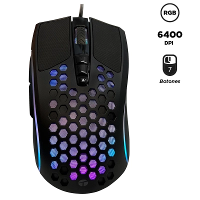 Mouse Gamer Teros Te-1210G, 7 Botones, Rgb, Negro